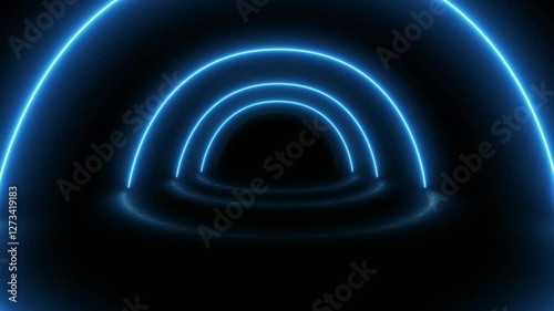 Looping Blue Neon Circle Tunnel