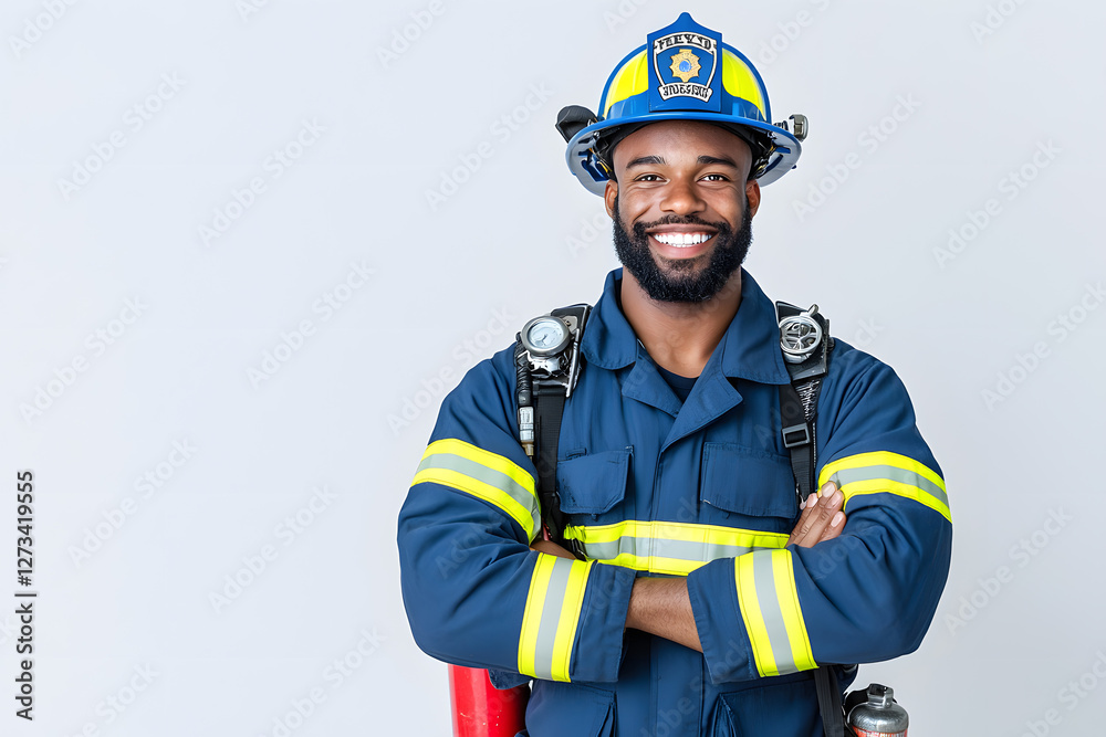 Closeup portrait of fireman in uniform smiling Closeup portrait of fireman in uniform smiling