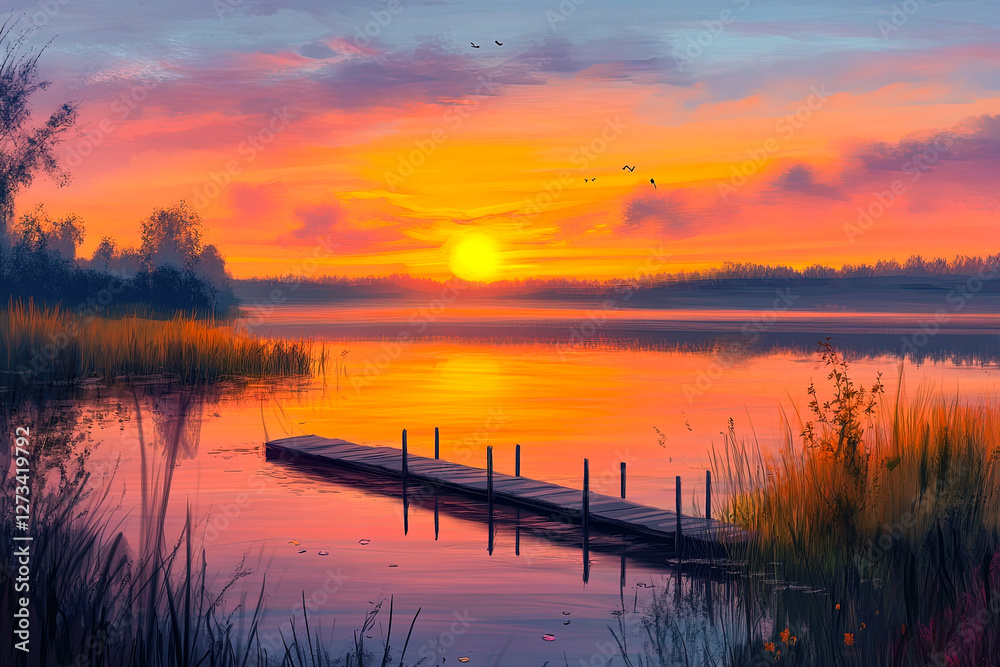 Fototapeta premium Serene Sunset Over a Tranquil Lake