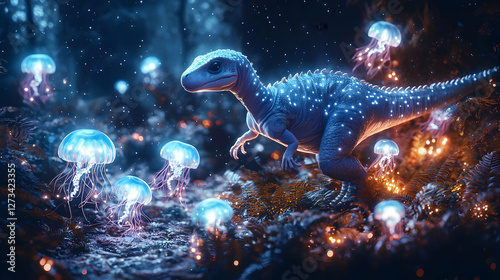 Glowing Dinosaur Fantasy 3D Illustration