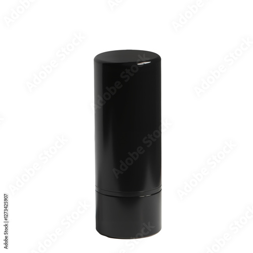 Black cylindrical container or lipstick with smooth surface and glossy finish for cosmetics