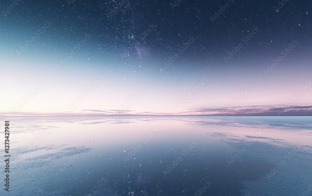 A vast salt flat reflecting the sky perfectly, creating an illusion of infinity A vast salt flat reflecting the sky perfectly, creating an illusion of infinity