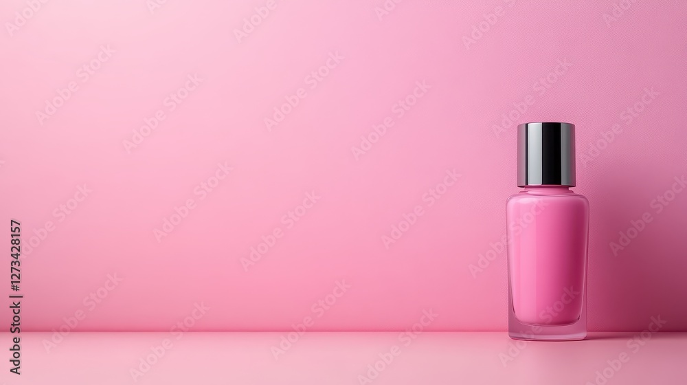 This image features a sleek bottle of pink nail polish set against a smooth pink backdrop, highlighting its elegance and providing a fresh, modern aesthetic for beauty enthusiasts. This image features a sleek bottle of pink nail polish set against a smooth pink backdrop, highlighting its elegance and providing a fresh, modern aesthetic for beauty enthusiasts.