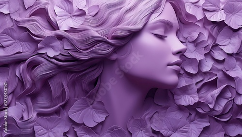Girl with Flowing Purple Fabric and Petals

