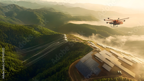 
A sleek humanoid robot with a solar panel on its back, standing in a desert landscape with the sun setting, ultra-detailed