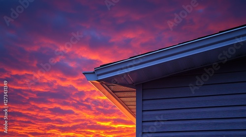 Sunset over house eaves photo