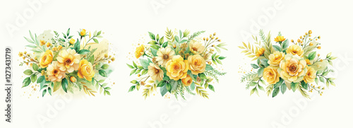 Watercolor floral bouquet collection. Set of watercolor flowers isolated on white background. Hand-drawn in watercolor set