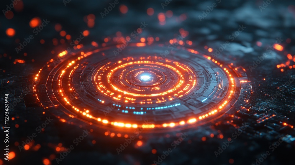Glowing futuristic disc activating, dark background, sci-fi interface Glowing futuristic disc activating, dark background, sci-fi interface