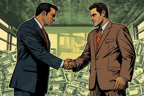 Two Businessmen Shaking Hands And Receiving Bribe, 
