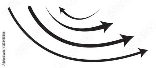Curved arrows, hand drawn curved arrows. Black curve arrow icon vector illustration. Long curve arrow icon. Long arrow. Curved arrow icon isolated on white background. Black long curve arrow icon 