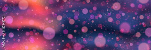 Blurred bg with purple and red siren neon lights and overlay bokeh effect and noise texture. Gradient mesh seamless vector illustration.