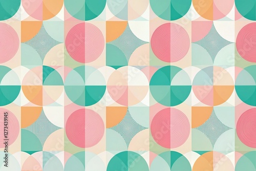 Wallpaper Mural Pastel Geometric Abstract Wallpaper: Overlapping Circles & Squares Minimalist Design Torontodigital.ca