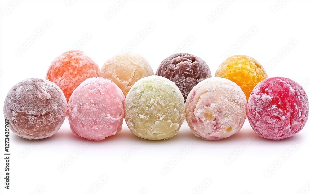 Mochi ice cream balls in various flavors isolated on white Mochi ice cream balls in various flavors isolated on white