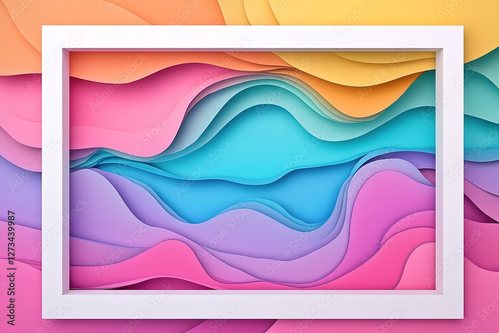 Fototapeta premium Vibrant Abstract Art: Colorful Splashes Framed in Pristine White, a Dynamic and Modern Design Perfect for Websites, Presentations, Social Media, and Branding Projects. Ideal for adding a touch of 