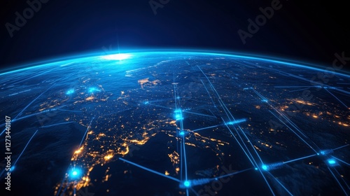 Global digital connectivity expansion earth infographic outer space aerial view network concept