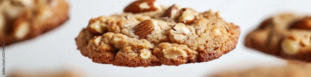 A close-up view of a cookie with nuts, perfect for food photography or advertising A close-up view of a cookie with nuts, perfect for food photography or advertising