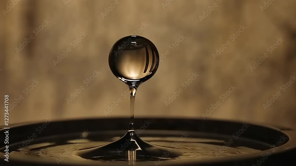 A droplet of water suspended above a surface, capturing a moment of fluid dynamics. A droplet of water suspended above a surface, capturing a moment of fluid dynamics.
