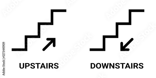 Stairs up and down pictogram. stairs sign illustration with text.
