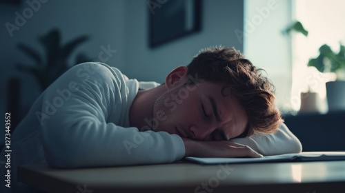 Withdrawal symptoms cause fatigue. A person slumping over a desk, eyes closed