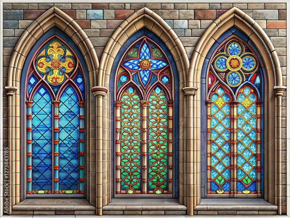 Obraz premium Three Gothic Arch Windows, Isolated Transparent Background - High-Resolution Stock Photo