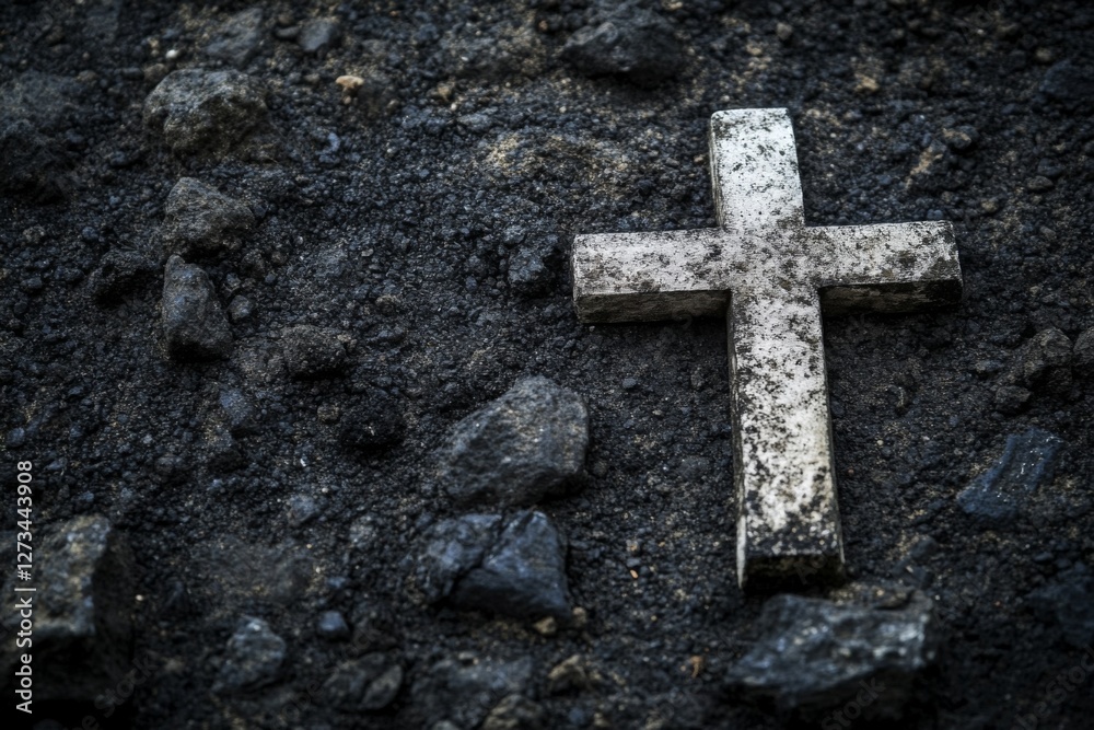 cross on black stone background with copy space cross on black stone background with copy space
