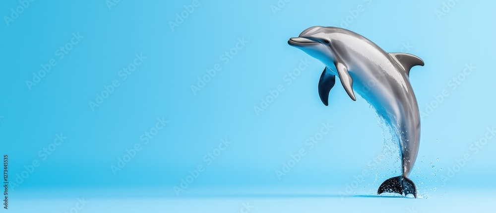 Obraz premium A playful dolphin gracefully leaps out of the calm blue water, showcasing its beauty and agility.