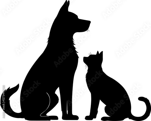 Dog and cat silhouette vector illustration isolated on white background. Illustration Silhouette of a cat and a dog on a white background