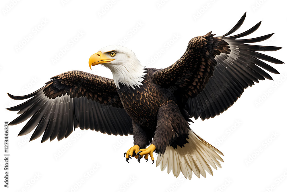 Fototapeta premium Bald Eagle on White Background – Majestic Bird of Prey Isolated