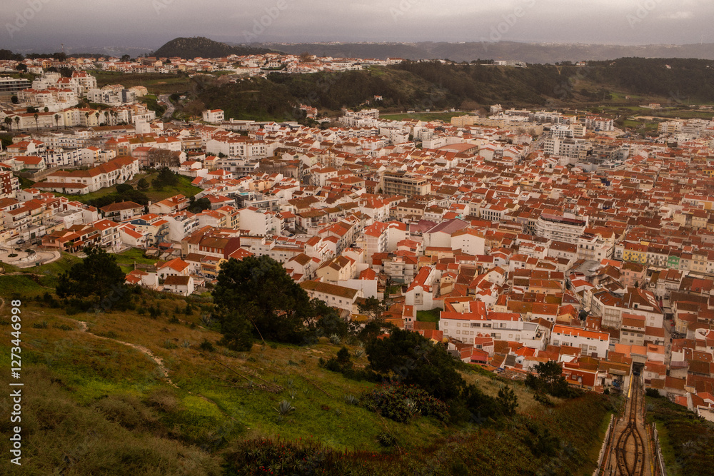 Fototapeta premium Scenic city view from Nazare viewpoint