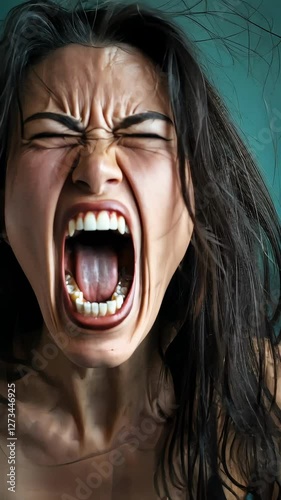 close up of angry woman screaming. Selective focus