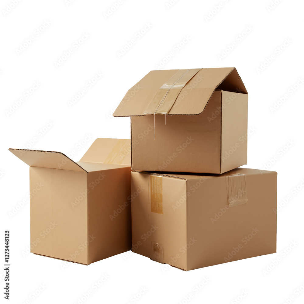 Stacked cardboard boxes of various sizes created for storage and shipping purposes in a simple arrangement Stacked cardboard boxes of various sizes created for storage and shipping purposes in a simple arrangement