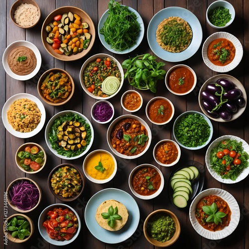 Wallpaper Mural Top View of Delicious Vegan Dishes Torontodigital.ca