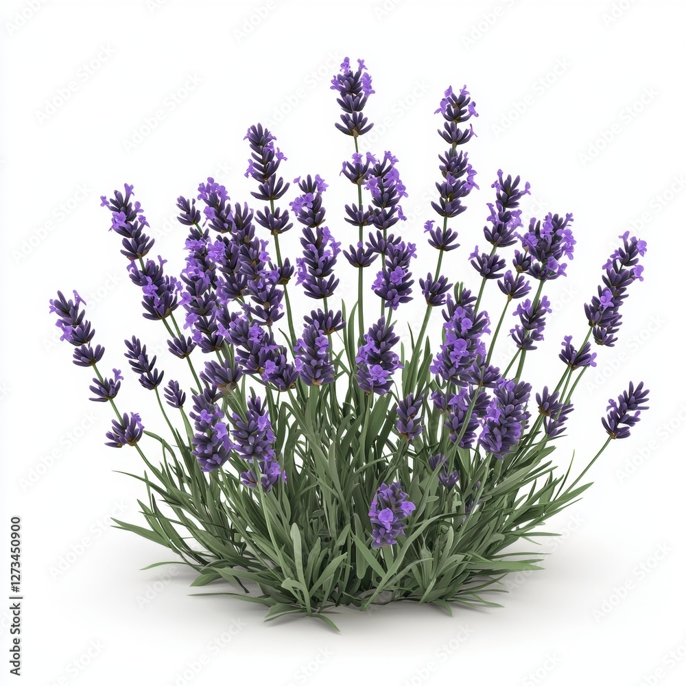 Naklejka premium Purple lavender plant with fragrant flowers isolated on white background