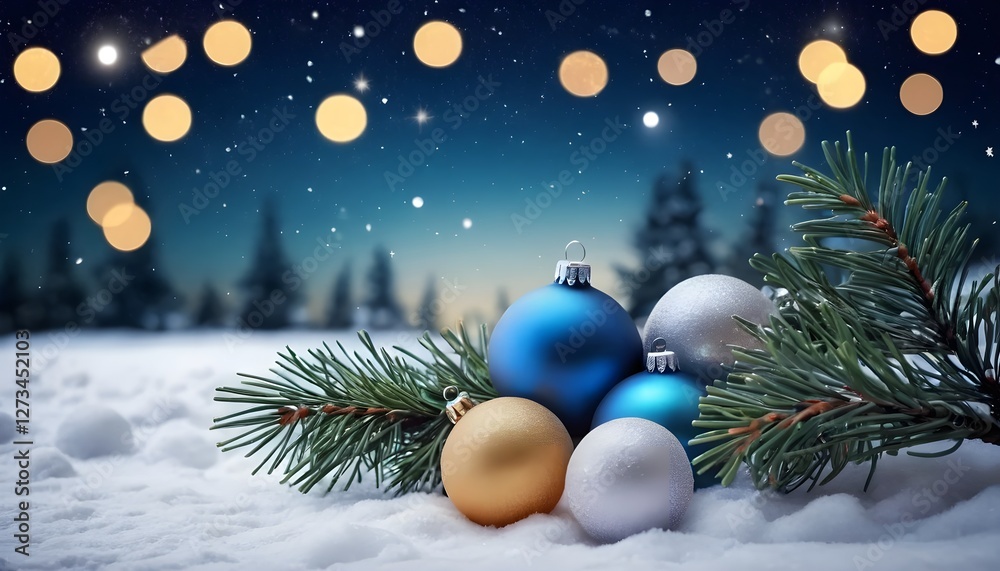 Obraz premium Christmas Ornaments in Snowy Winter Night