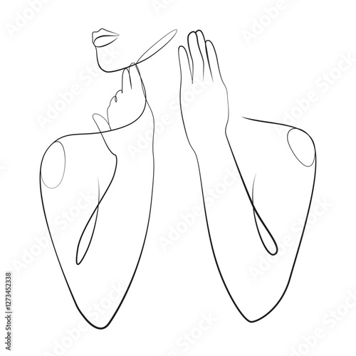 Woman one line drawing on white isolated background