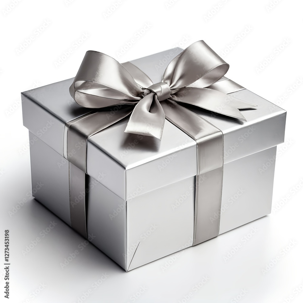 Fototapeta premium Silver Gift Box with Satin Bow