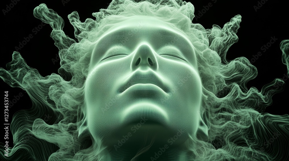 Fototapeta premium Digital Abstraction: Chaotic Tech Texture of Emotional AI Consciousness Forming Human Face