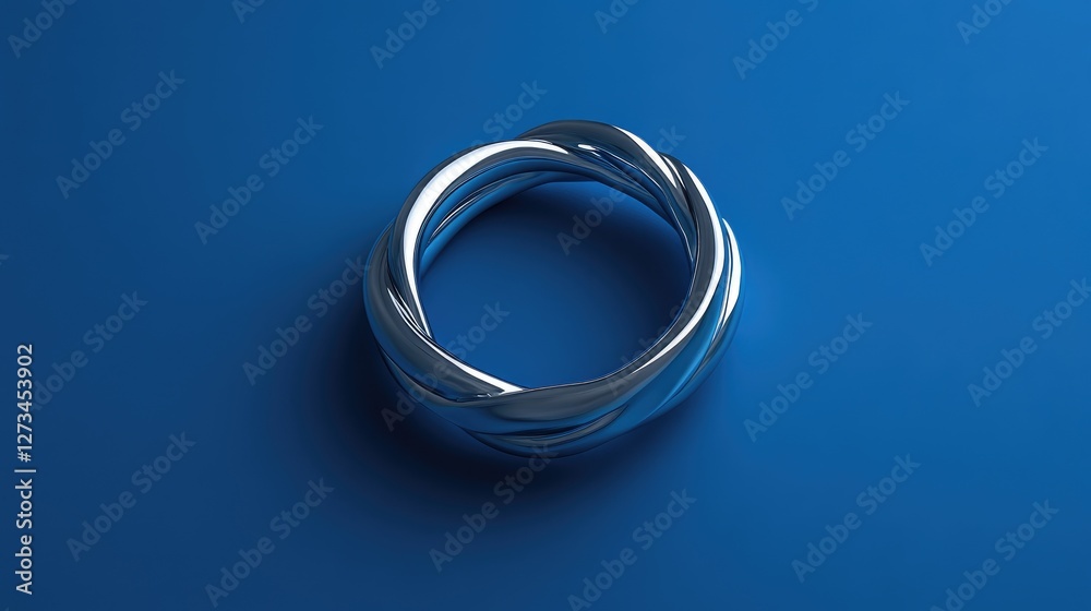 Minimalist twisted silver band with a contemporary design, softly illuminated against a royal blue surface Minimalist twisted silver band with a contemporary design, softly illuminated against a royal blue surface