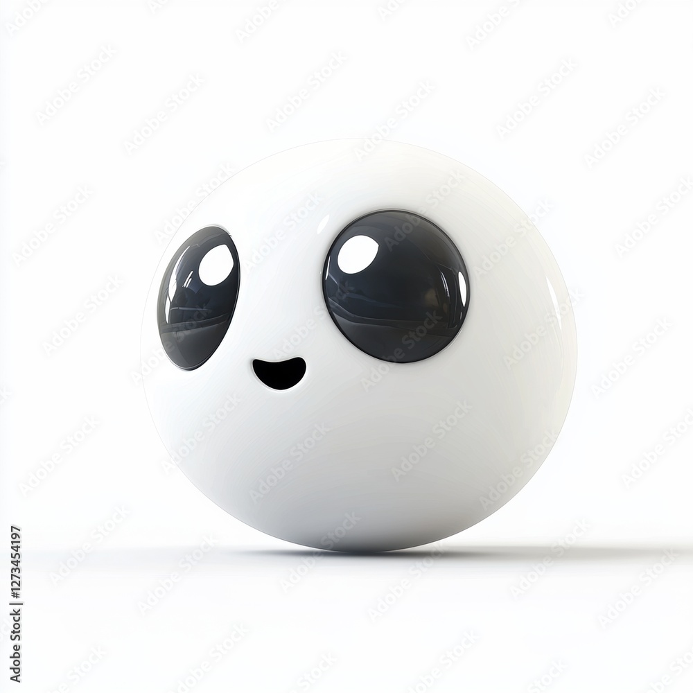 Tiny round ghost monster floating isolated on white background Tiny round ghost monster floating isolated on white background