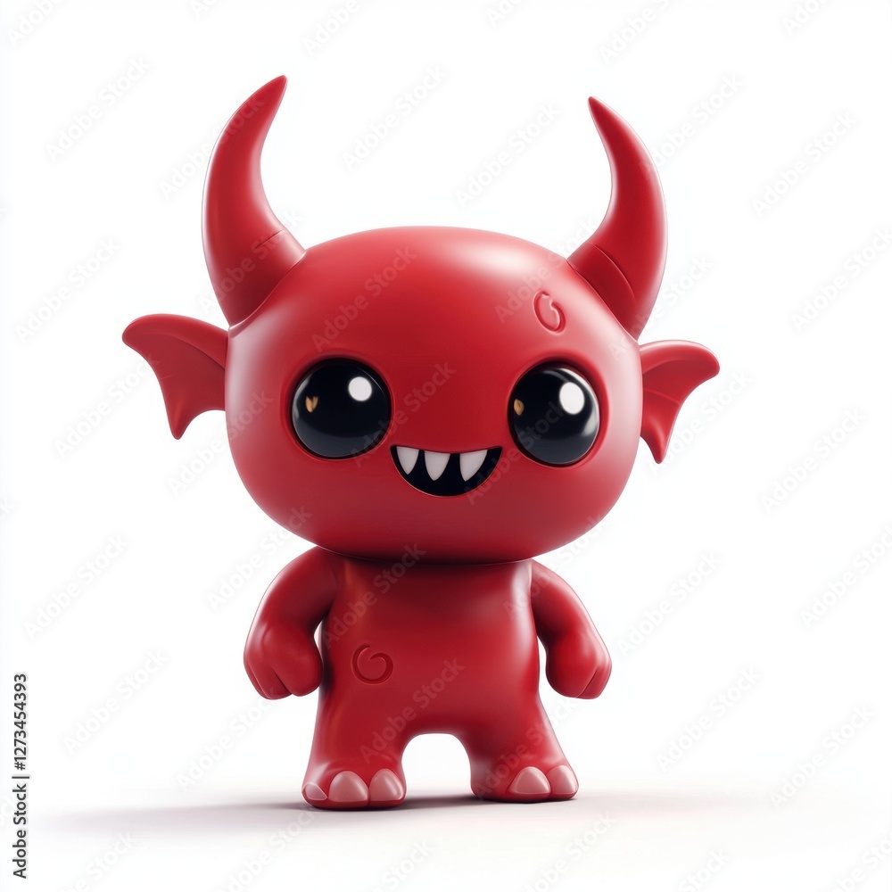 Tiny red devil monster with cute tiny horns isolated on white background Tiny red devil monster with cute tiny horns isolated on white background