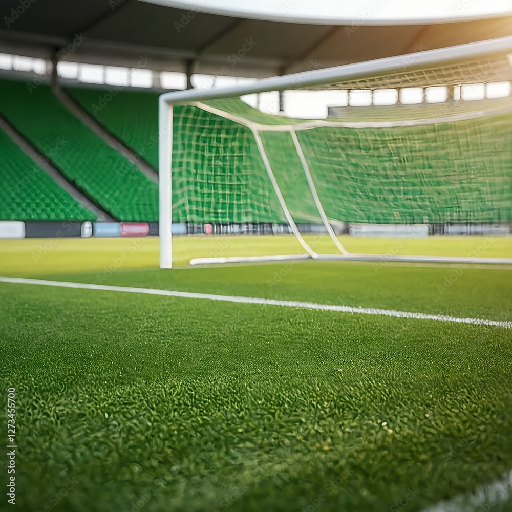 Fototapeta premium Empty Soccer Goal on Lush Green Field