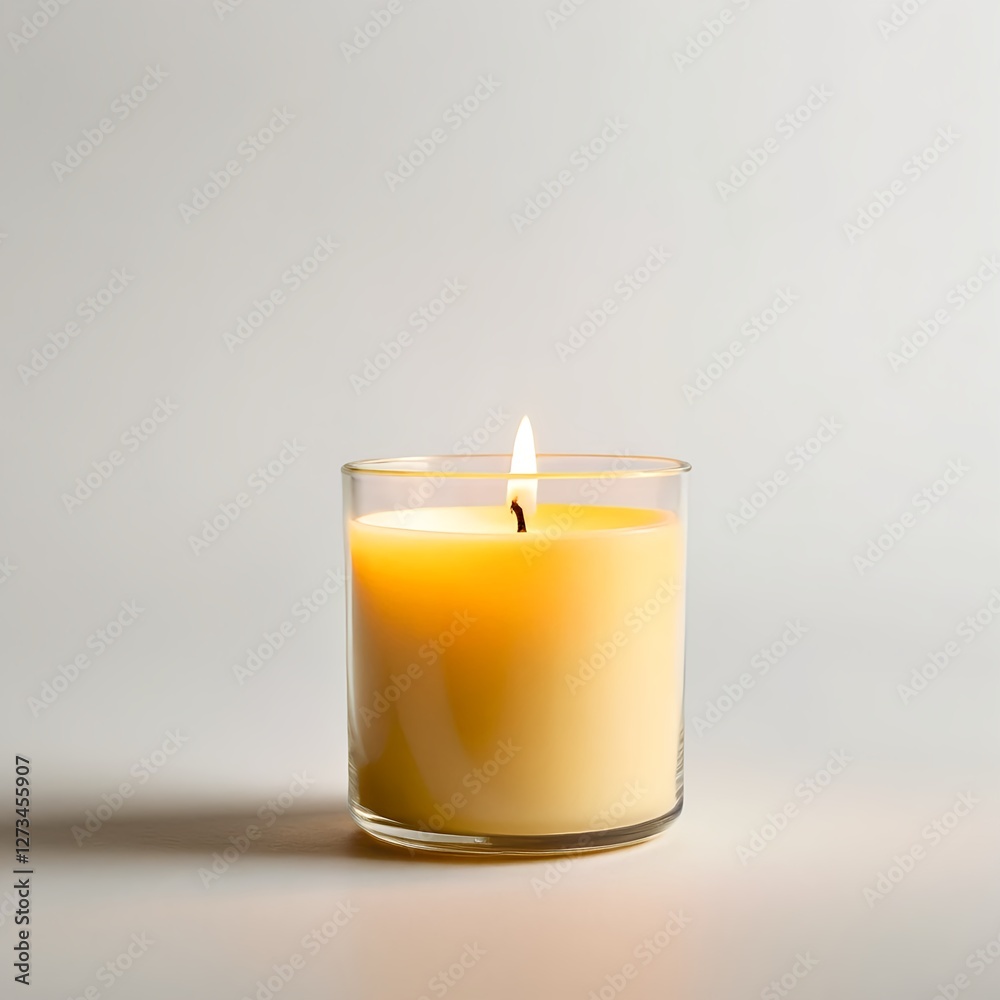 Lit Candle in Glass Jar on White Background Lit Candle in Glass Jar on White Background