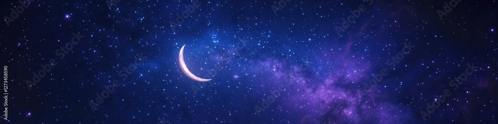 Fototapeta premium A crescent moon shines brightly in the night sky surrounded by stars