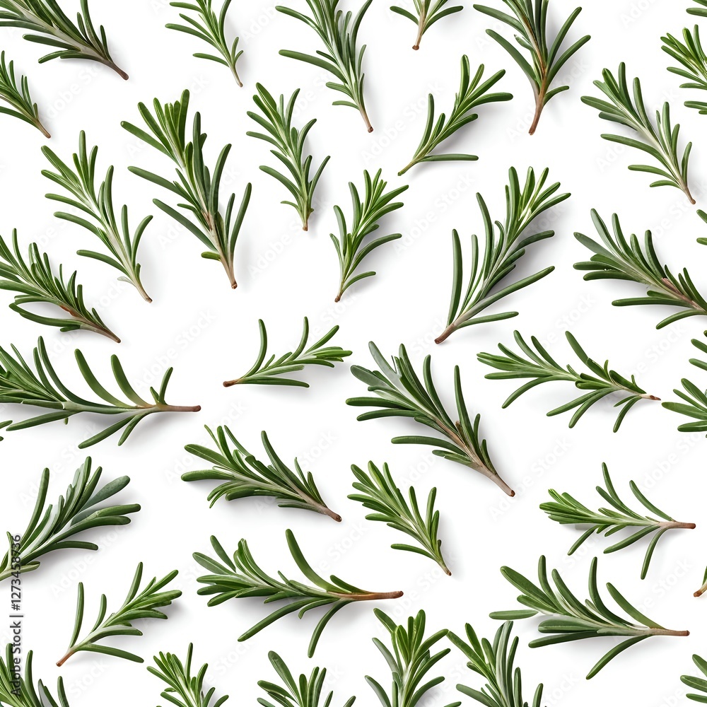 Rosemary Sprigs Pattern on White Background Rosemary Sprigs Pattern on White Background
