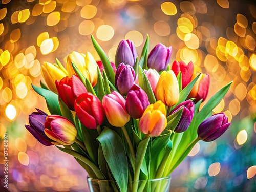 A breathtaking high-resolution image of a fresh tulip bouquet, showcasing spring's vibrant floral arrangement.