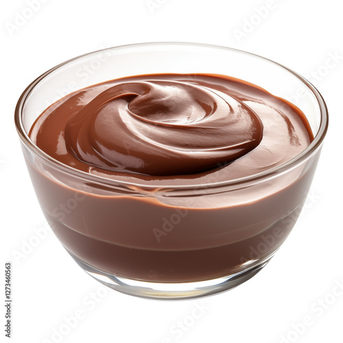 glass bowl of chocolate paste or sauce isolated on transparent white background, clipping path