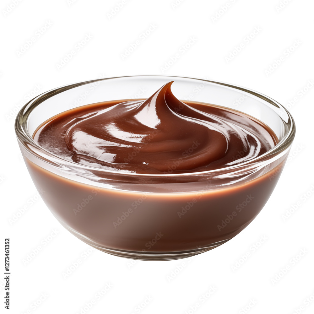 glass bowl of chocolate paste or sauce isolated on transparent white background, clipping path glass bowl of chocolate paste or sauce isolated on transparent white background, clipping path