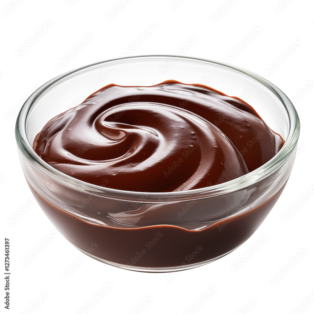 glass bowl of chocolate paste or sauce isolated on transparent white background, clipping path glass bowl of chocolate paste or sauce isolated on transparent white background, clipping path