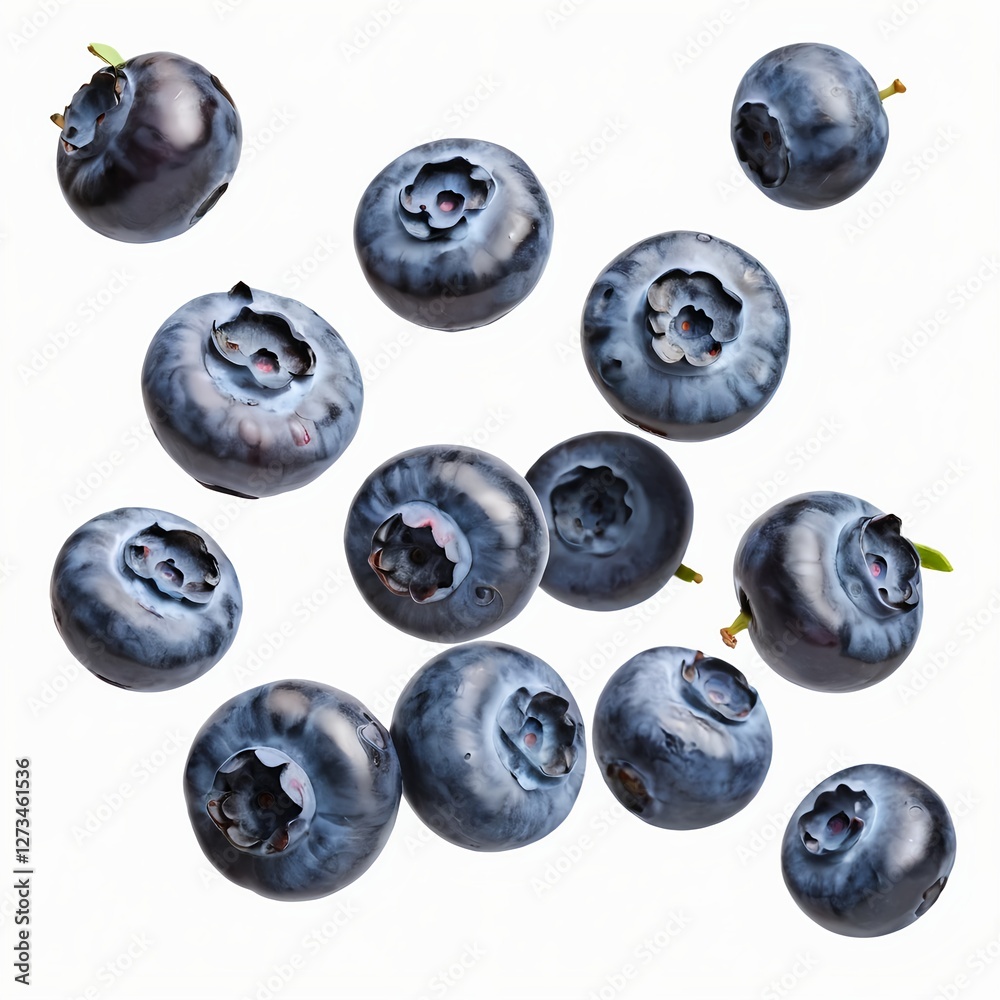 Fresh Blueberries Falling on White Background Fresh Blueberries Falling on White Background