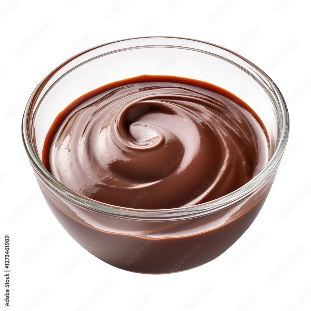 glass bowl of chocolate paste or sauce isolated on transparent white background, clipping path glass bowl of chocolate paste or sauce isolated on transparent white background, clipping path